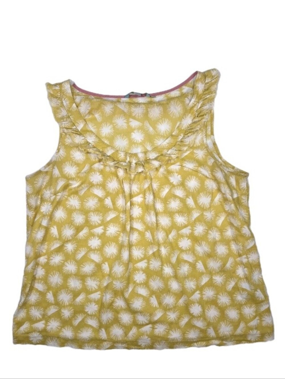 Boden Womens Eleanor Jersey Ruffle Neck Tank Top Size US 12 Marigold Starburst